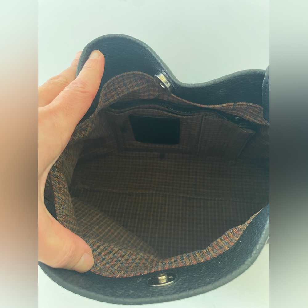 Brighton Two-Tone Black Brown Leather Shoulder Purse Handbag Tote Woven Handles - Picture 6 of 8